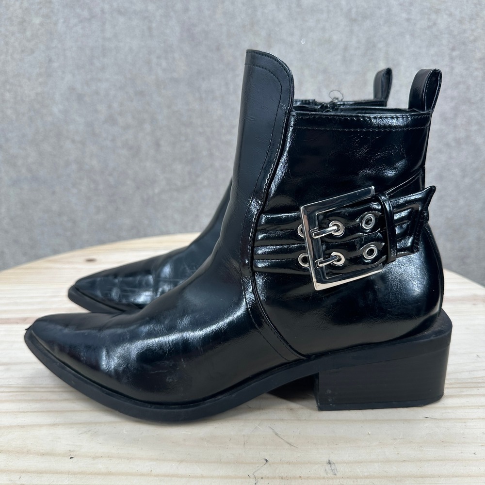 Wild Fable Giovanna Western Ankle Boots Women 9.5 Black Buckle Pointed Toe